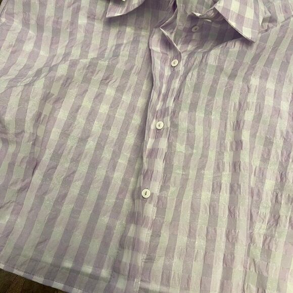 Zara Cropped Lilac Gingham Shoulder Padded Poplin Shirt - Picture 9 of 9